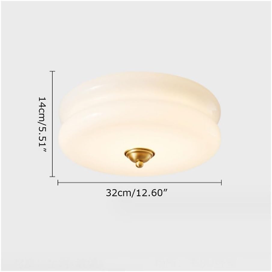 Mid Century Cream Ceiling Lighting with Glass Lampshade, Nordic Copper Semi Flush Mount Ceiling Lights, Vintage Brass Close to Ceiling Lights Fixture(32cm)