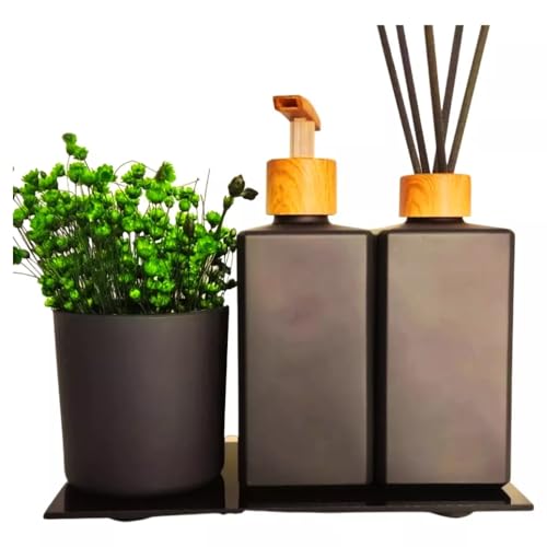 Kit Lavabo Banheiro Luxo Preto Com Bandeja E Porta Escova