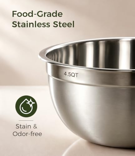 RFAPPMV Stainless Steel Mixing Bowls: 6-Piece Prep & Storage Set with Lids - image 4