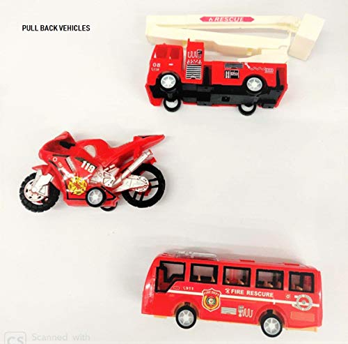 Image of Negi New Fire Brigade Centre Set for Kids, 13 Pieces Set Red Colour, Pull Back Action Car