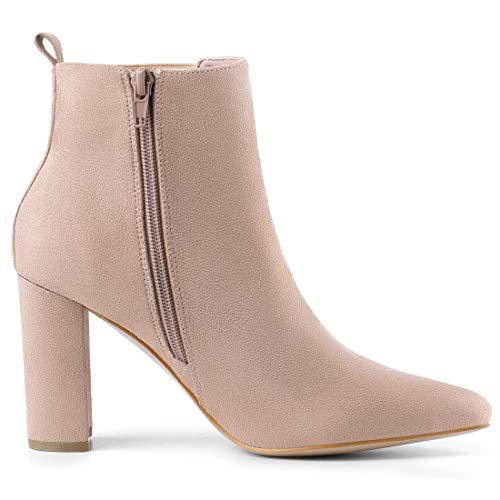 Allegra K Allegra K Women's Zipper Block Heels Dust Pink Ankle Boots 8 M US