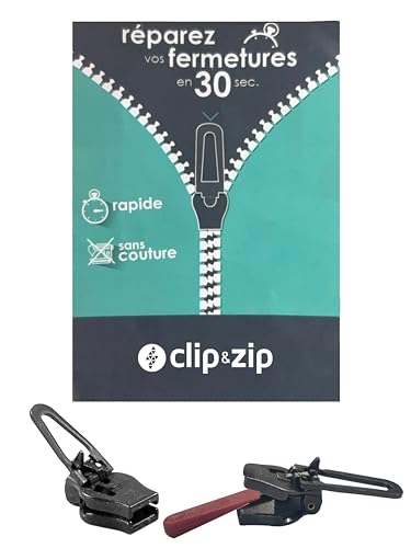 Curseur de réparation fermeture zip en plastique- Clip&Zip (Noir, M)