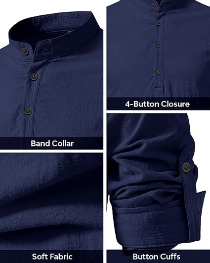 Image of Bellstone Men's Cotton Blend Straight Kurta Shirt Combo with Mandarin Collar - Slim Fit Casual Short Kurti Set Featuring Textured Slub Fabric and Roll-Up Full Sleeves