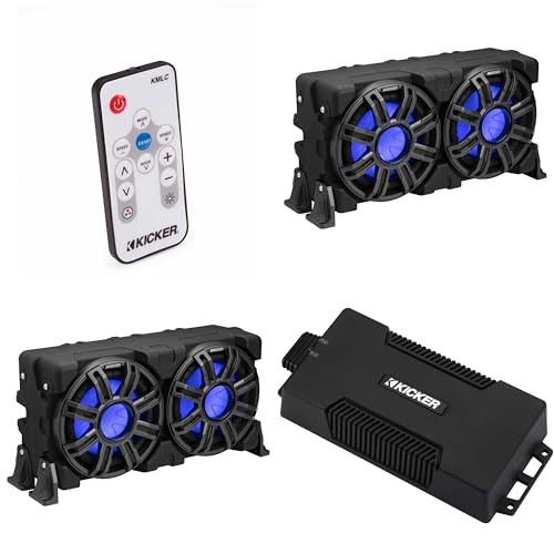 Kicker (2) 51MWLE104 - MWE 10-Inch Loaded Premium Marine Sub Encl w/Passive Radiator 4ohm & 48PXA6001 Powersports Amp Bundle (Includes LED Remote)