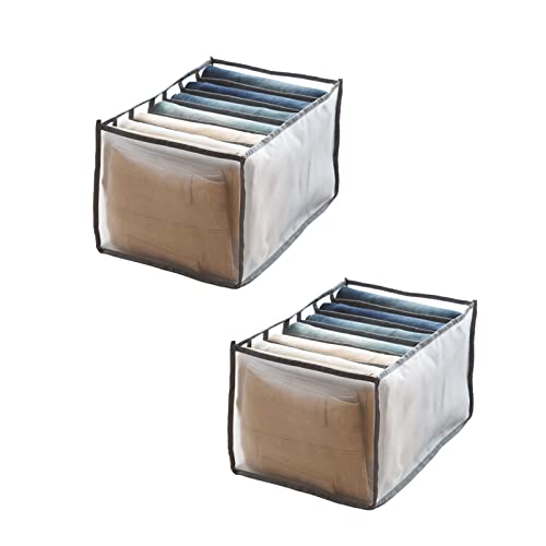 LELEBEAR Washable Wardrobe Clothes Organizer for Closet - 7 Grids Washable Wardrobe Clothes Organizers, Used for Household Clothes Sorting (Gray L,2)