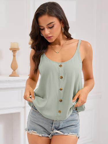 Women's Loose Button-Front Cami Top Sleeveless Flowy Summer Camisole for Casual Vacation Outdoor(Green, XL)3