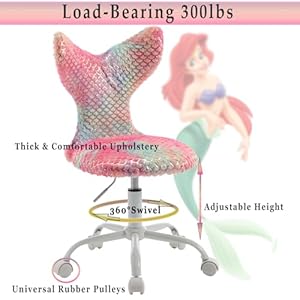 Cute kids desk chair soft fuzzy computer chair for girls teen reading study adjustable swivel rolling task chair vanity chair with little mermaid sparkling backdeep rainbow  urban country home decor