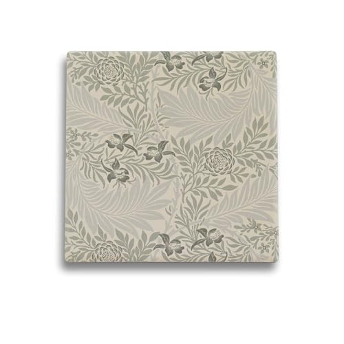 Half Moon Bay Botanical Larkspur by ACS William Morris 4 Inch Square Ceramic Stoneware Single Beverage Drink Coaster Bone and Sage Green