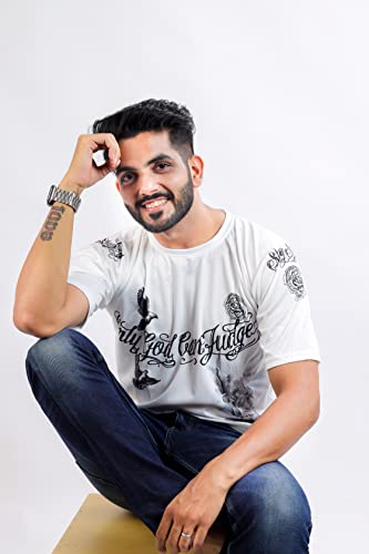Image of HARPITA Men's Round Neck Half Sleeve Slim Fit Digital Printed Lycra T-Shirt
