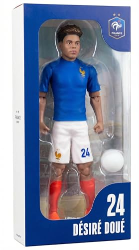 Megableu - Figurine FFF Désiré Doué N°24-20 cm - Grande Figurine Foot Réaliste & Articulée 10 Points – Licence Officielle Équipe de France – Jouet Football avec Ballon – Idée Cadeau Fan Bleus
