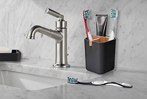 Bamboo Toothbrush Holder Cup For Bathroom With 4 Detachable Compartments, Multifonctional Countertop Stand Organizer For Kitchen Utensils Office Supplies Pen Toothpaste (Black) #TOP3