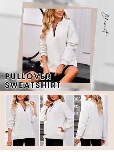 Blencot Women Half Zip Oversized Sweatshirts Long Sleeve Solid Color Drop Shoulder Fleece Workout Pullover Gray M #TOP1
