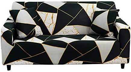HOTNIU Printed Sofa Slipcover for 2 Seater Couch - Spandex Stretch Fit with Elastic Strap Sofa Cover - 1-Piece Anti- Slip Wrinkle Resistant Couch Cover (Black Grey Feather, 2 Seater)