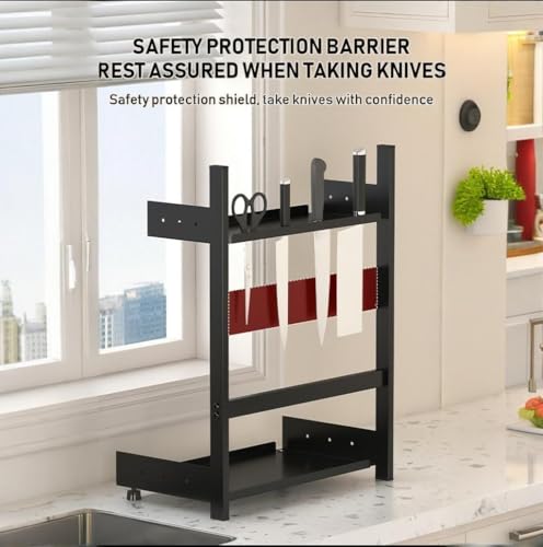 3-Tier Spice Rack Organizer with Knife Holder, Black Metal Counter Storage Shelf, 15.75x15.5x6.69 Inch, Adjustable Height, Detachable Design by Generic - Used condition - Image 6