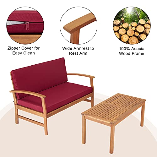 Kinbor Patio Furniture Set Outdoor Wood Sectional Seat Garden Conversation Sofa Set With Coffee Table #TOP4