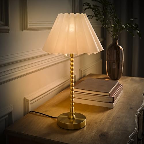 ValueLights | Maeve White Scallop Pleated Tapered Shade Brushed Gold Bobbin Bobble Table Lamp | Table Lamps, Home Décor & Improvement Essential