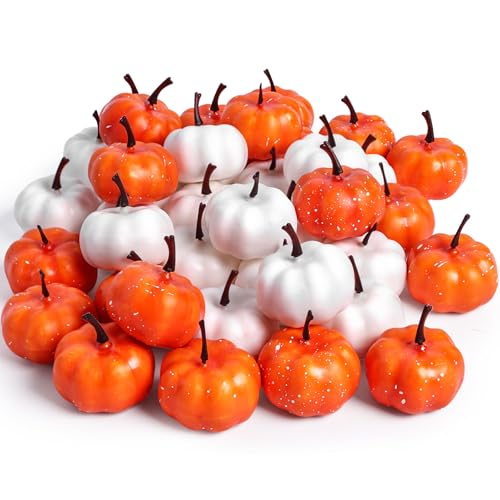 HAKACC 40PCS Small Pumpkins for Decoration, Artificial Mini Foam Pumpkins
