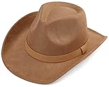 Pro Celia Classic Women Men Western Cowboy Hat Wide Brim Cowgirl Hat (Brown)