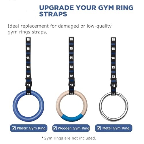 Image of Adjustable Numbered Straps for Gymnastic Rings Steel Carabiners Quick Hook System Easy to Set Up One Pair Strap Only (Blue)