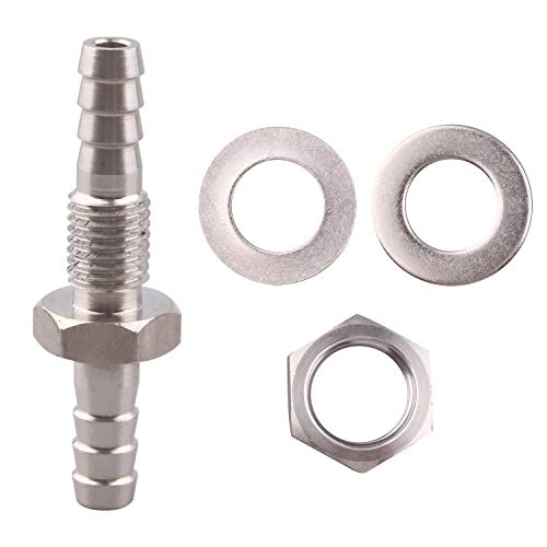Derpipe Stainless Steel 1/4" Hose Barb, Barbed Thru-Bulk Head , Hex Bulkhead Straight Fitting #TOP2