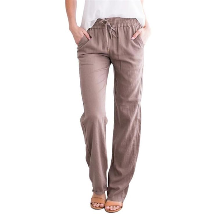 Bengbobar Womens Trendy Cotton Casual Pants Drawstring High Waist Straight Leg Slim Fit Office Pants with Pockets