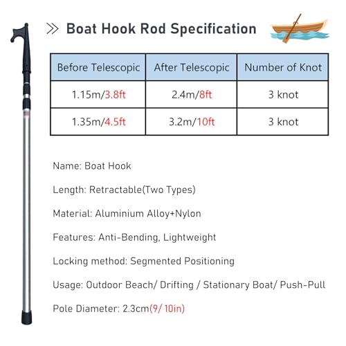 SRNSAEB Sturdy Boat Pushing Pole 3 2 1 Pcs, Telescoping Extension Pole Boat Hook for Docking Boating Accessories, Dock/Ship/Yacht/Lifeboat Pull Poles Rods for Boats(2 pcs,1.35m - 3.2m/4.5ft - 10ft)