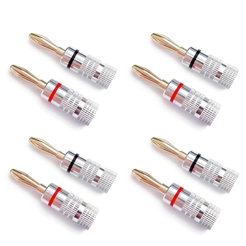 Image of 8Pcs 4mm Banana Plugs for Speaker Wire, 24K Gold Plated Speaker Adapter Connectors, Audio Jack Connector for AV Amps, Receivers, Home Theater & HiFi Systems, Easy Install for High Fidelity Sound
