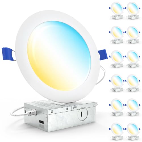 Sunco 12 Pack 6 Inch Canless LED Ultra-Slim Recessed Light, 5CCT, 14W=100W