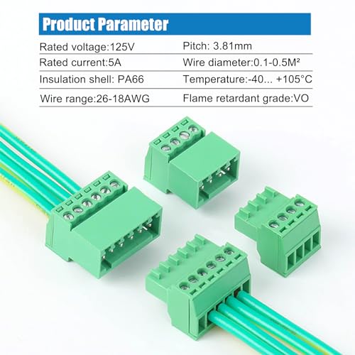 Conector PCB de 6 pines y 3.81 mm, bloque de terminales de tornillo enchufable para cable AWG 3