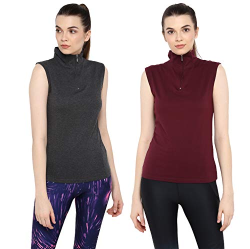 Image of Ap'pulse Women's Sleeveless 1 /4 Zip Hineck Tshirt(Pack of 2)