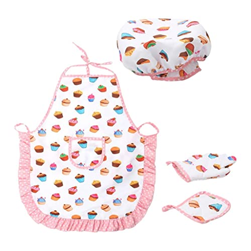 Newmind Avental de cozinha infantil para meninas, chapéu de chef, luva e utensílio, vestido infantil