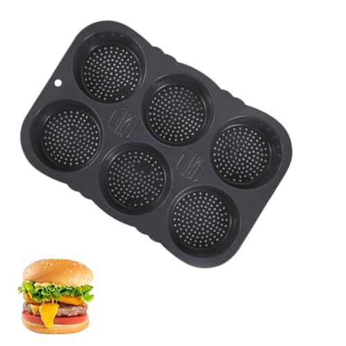 CKONXE Silicone Hamburger Bun Mold, 6-Cavity Non-Stick French Baking Tray, Black，for Baking Homemade Bread, Hamburger Bun Molds Heat Resistant， Easy to Release