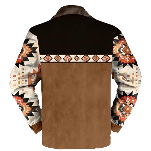 Aztec Cowboy Western Jackets for Men Long Sleeve Sherpa Fleece Zipper Retro Ethnic Print Fashion Warm Coats2
