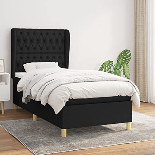 Frdhee Cama con somier, con colchón negro, 90 x 190 cm, marco de cama de tela para dormitorio, fácil montaje