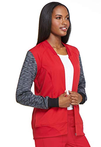 Dickies Dynamix Women Warm Up Scrubs Jacket Zip Front Plus Size Dk350, 4Xl, Red #TOP6