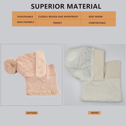 WANYI 2 stuks damesmuts winter gebreide muts beanie sjaal set warme wintermuts meerkleurig mode muts met zachte binnenvoering, beige, 55-60