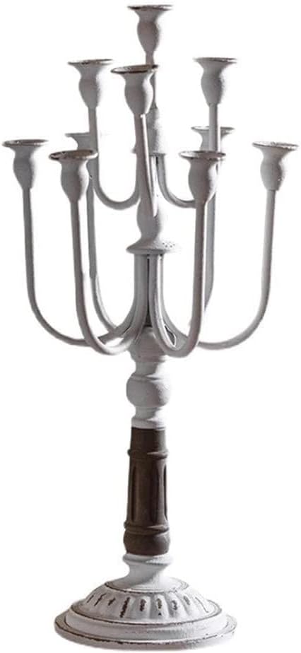 Candelabra Decorative Candle Holders 10 Arms Candelabra Metal Candle Stand Antique Candle Holder for Wedding Dinning Party Home Decor 27x27x57cm(White)