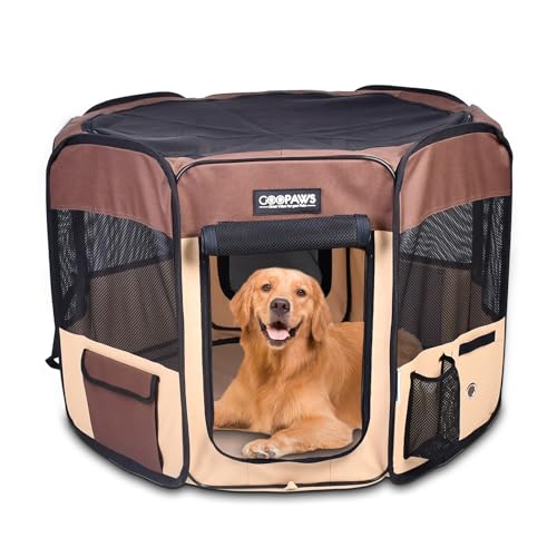 JESPET-61-Pet-Dog-Playpens-Portable-Soft-Dog-Exercise-Pen-Kennel-with-Carry-Bag-for-Puppy-Cats-Kittens-Rabbits-Brown JESPET 61 Pet Dog Playpens Portable Soft Dog Exercise Pen Kennel with Carry Bag for Puppy Cats Kittens Rabbits Brown