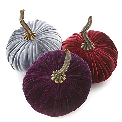 Set of 3 Small Velvet Pumpkins, elegant jewel tone home