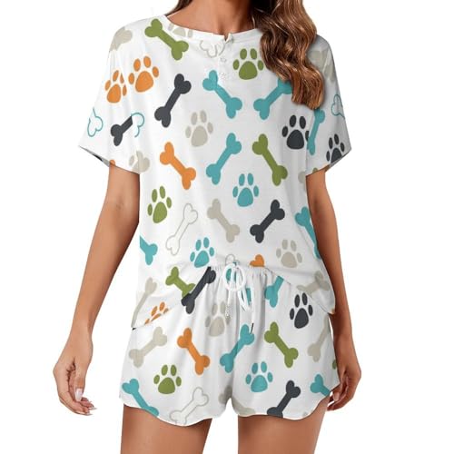 Pyjama femme manches courtes patte de chien et os ensemble vêtements de nuit été doux