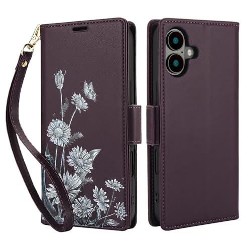 Étui portefeuille iPhone 7 fleur violet idéal pour vos sorties citadines