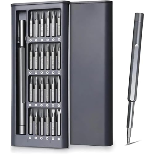 Kit Chave de Fenda 24 em 1 — Ponteiras Magnéticas Phillips Torx Pentalobe | Reparo Celular Notebook Drone Relógio Óculos Eletrônicos | Estojo Organizador Compacto com Cabo em Alumínio