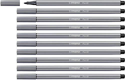 Stabilo Premium Felt Tip Pen Pen 68 - Box Of 10 - Dark Grey #TOP12