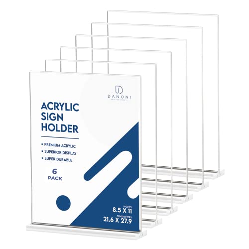 Danoni Clear Acrylic Sign Holder - 6Pack 8.5X11'' Flyer Document Brochure Display Holder With Double Sided Display For Office Desktop - Plastic Menu Stands Plastic Paper Holders For Restaurant Tabletop #TOP3