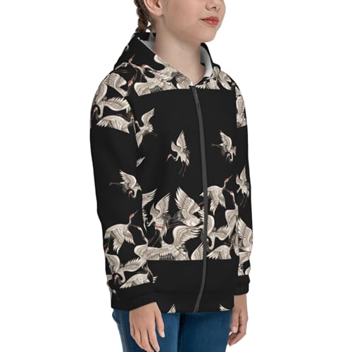 Japanese White Cranes Kids Pullover Hoodies Boys Zip Up Sweatshirts Girls Athletic Clothes with Pocket4