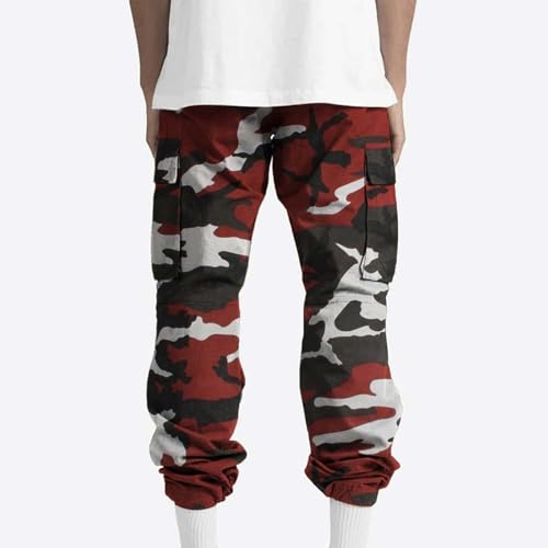 Cargo Pants for Men Big and Tall Multi Pockets Camouflage Sweatpants Lightweight Camo Elastic Waist Straight Trousers3