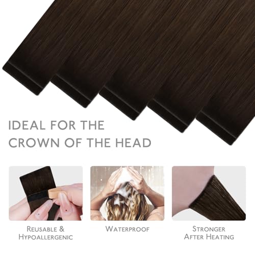 Image of WENNALIFE Invisi Edge Tape in Hair Extensions Human Hair,#1 /2 /4,24 Inch | 24 Inch 30g 10pcs Ombre Dark Brown to Light Chestnut Brown Invisi Remy Hair Natural Seamless Injected Tape Ins Straight