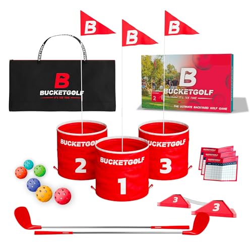 BUCKETGOLF Original Game 3 Hole Travel Set with Clubs -