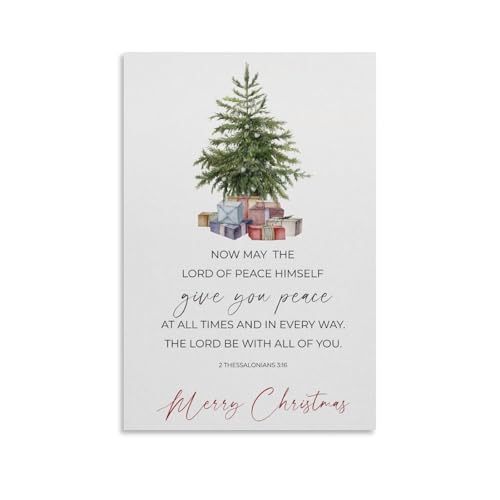 LZTEN 2 Tesalonicenses 3 16 con cita de paz cristiana de Navidad, arte de pared con árbol de Navidad en acuarela, versículo bíblico de invierno, víspera de Navidad