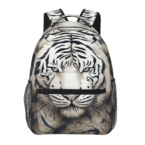 Sac à dos décontracté tigre blanc au design original et structure légère